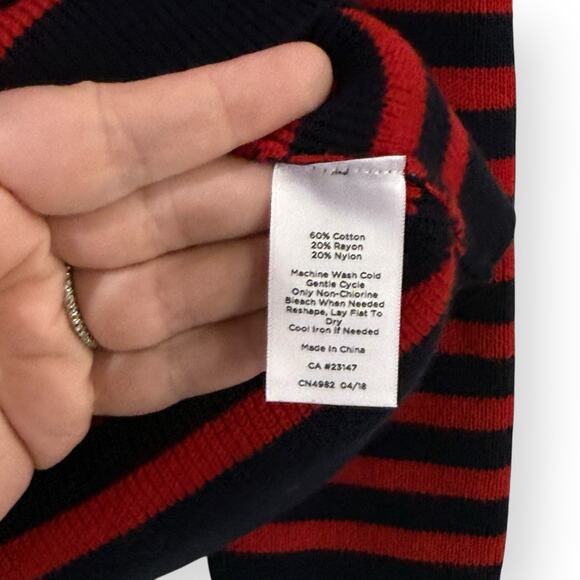 Talbots Sweater Womens S Red Blue Stripe Nautical Shoulder Buttons Cotton Blend - Picture 4 of 7